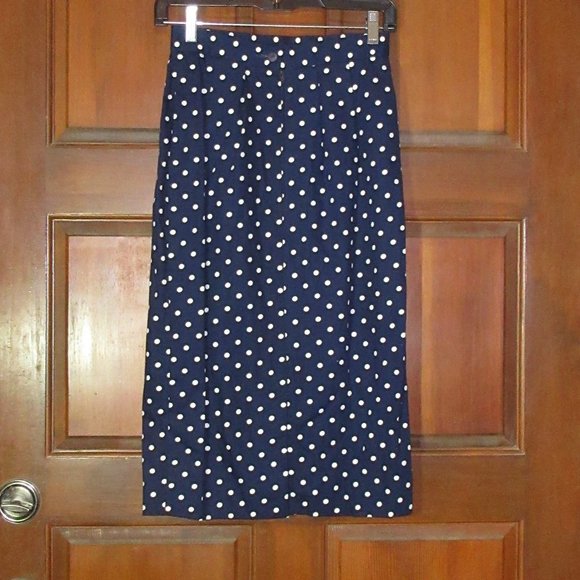 LESLIE LUCKS Navy Polka Dot Pencil Skirt W24 - Picture 2 of 3